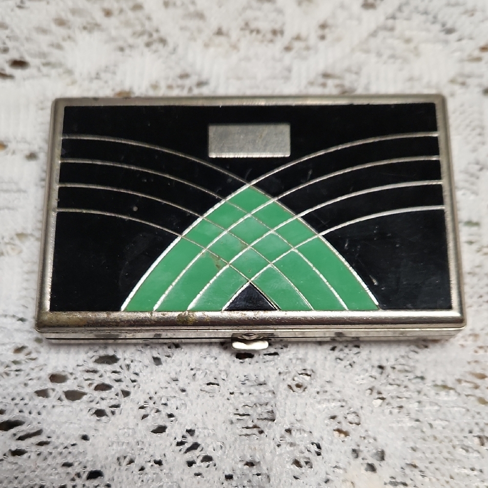 Art Deco Black and Green Compact Case